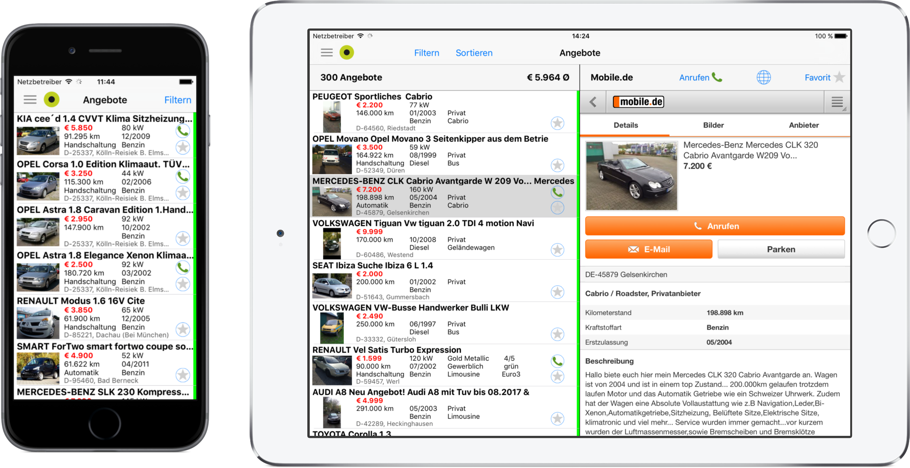 Ein Screenshot der Autosuch-App BINGOOO mobile