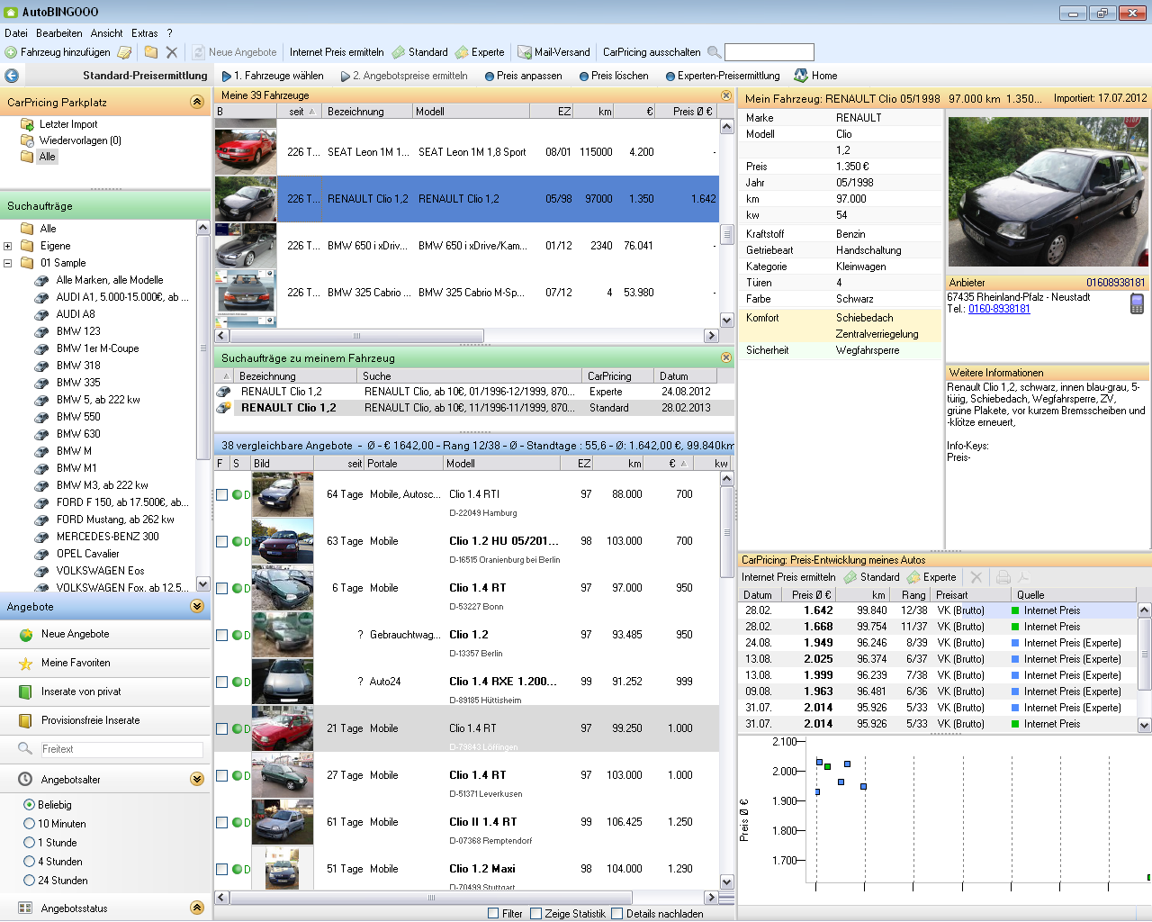 Ein Screenshot des Autosuch- und Autobewertungsprogramms AutoBINGOO pro