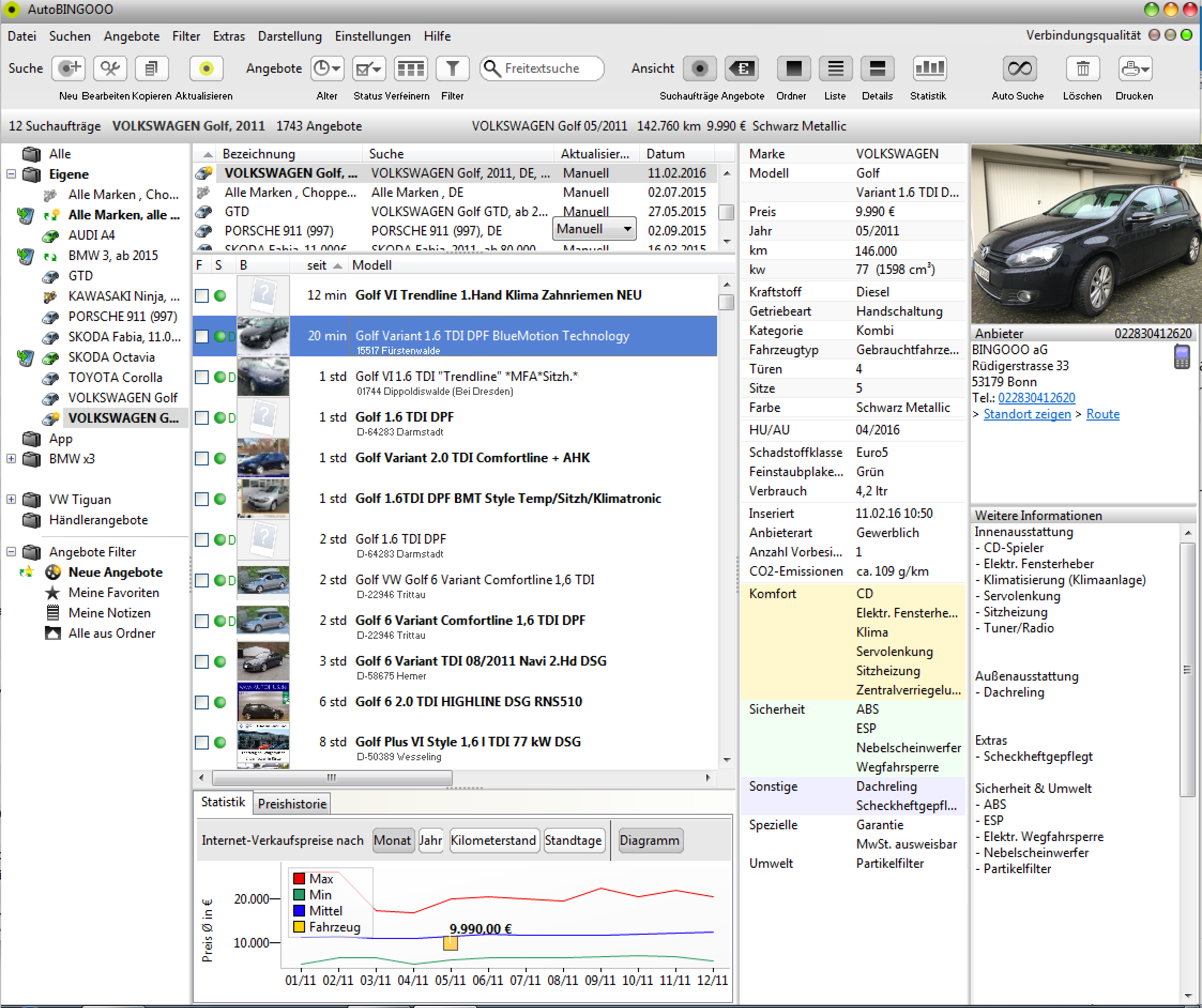 Ein Screenshot des Autosuchprogramms AutoBINGOO